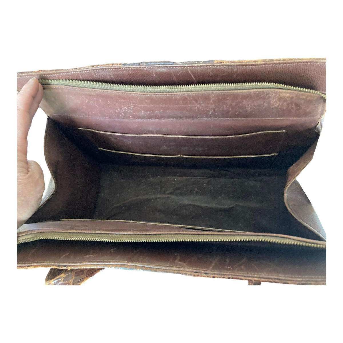 Vintage Genuine Crocodile Brown Large Fixed Handle Bag - Ava & Iva