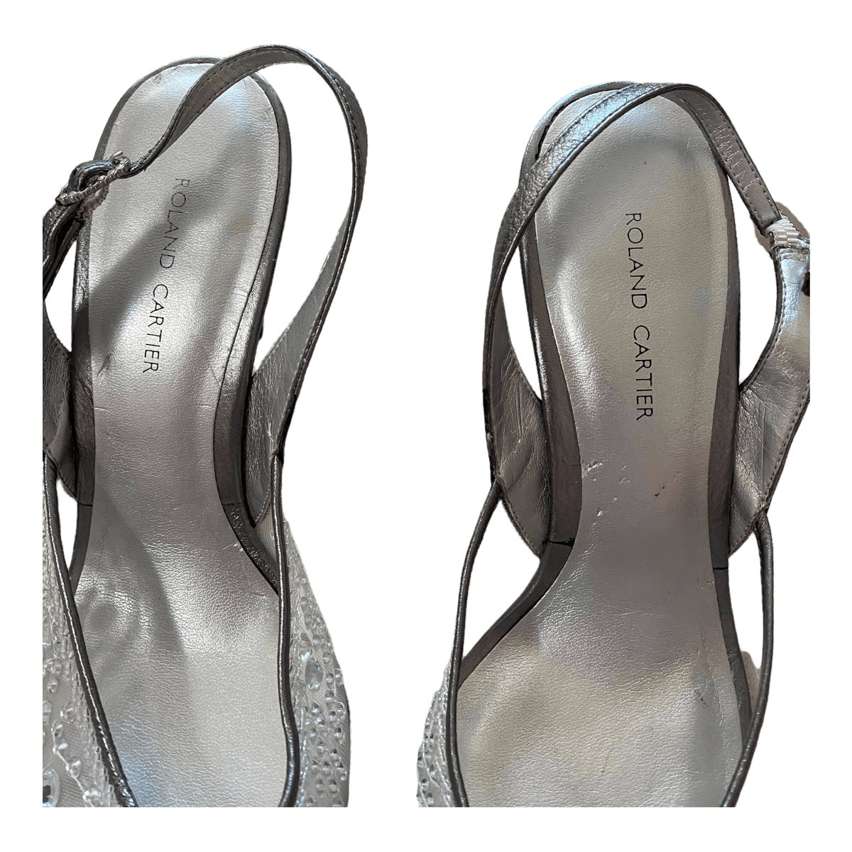 Roland Cartier Lace Open Toe Heels Silver UK 7 - Ava & Iva