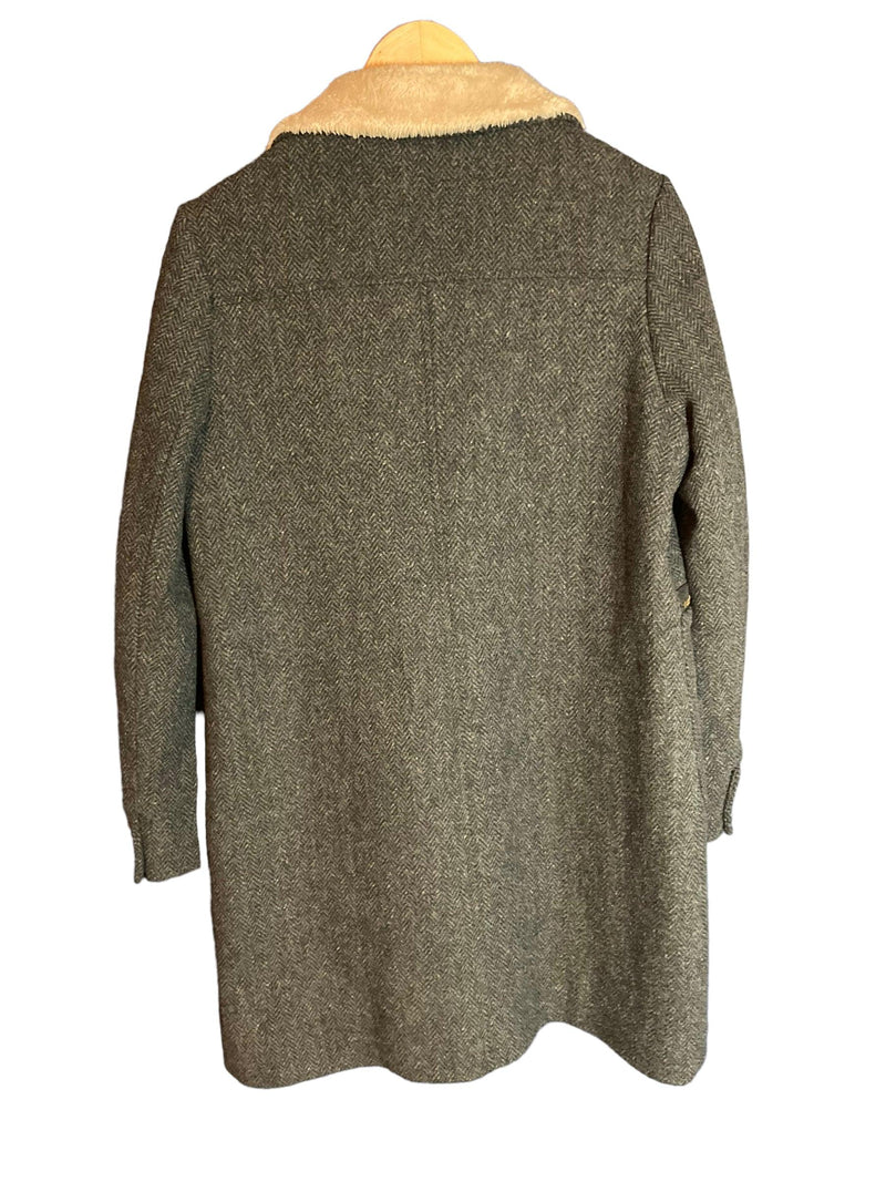 Nice Things Wool Grey Herringbone Long Sleeved Coat UK Size 8 - Ava & Iva