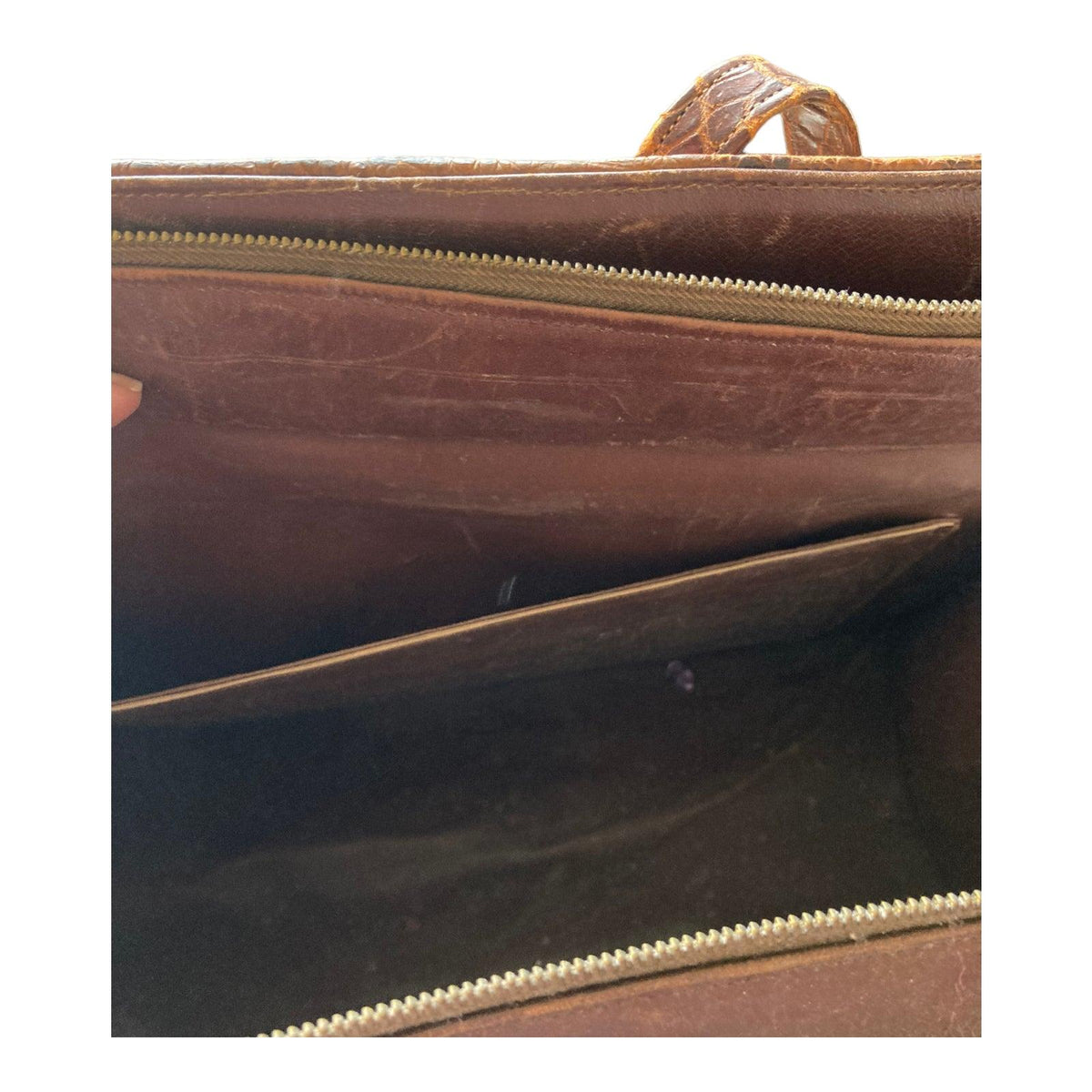Vintage Genuine Crocodile Brown Large Fixed Handle Bag - Ava & Iva