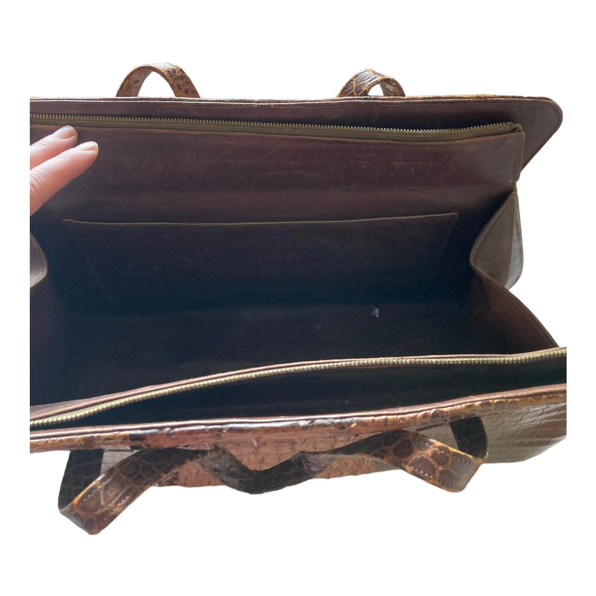 Vintage Genuine Crocodile Brown Large Fixed Handle Bag - Ava & Iva