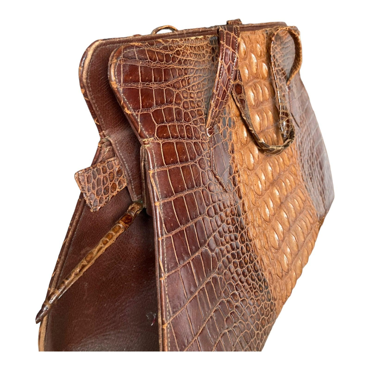 Vintage Genuine Crocodile Brown Large Fixed Handle Bag - Ava & Iva