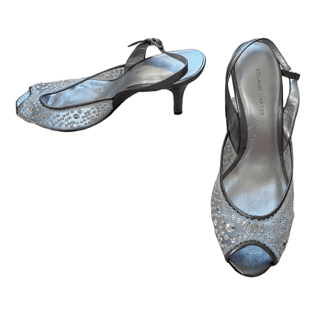 Roland Cartier Lace Open Toe Heels Silver UK 7 - Ava & Iva