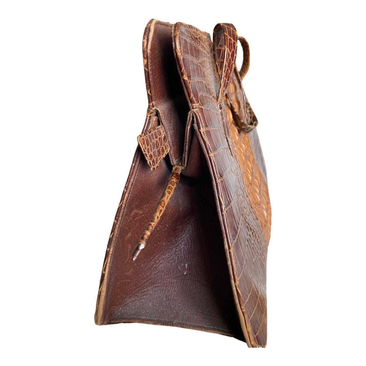 Vintage Genuine Crocodile Brown Large Fixed Handle Bag - Ava & Iva