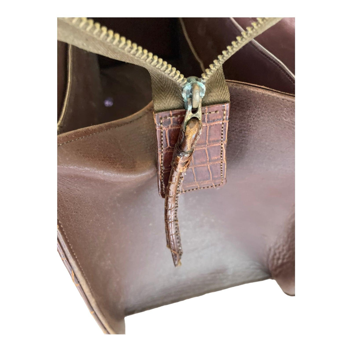 Vintage Genuine Crocodile Brown Large Fixed Handle Bag - Ava & Iva