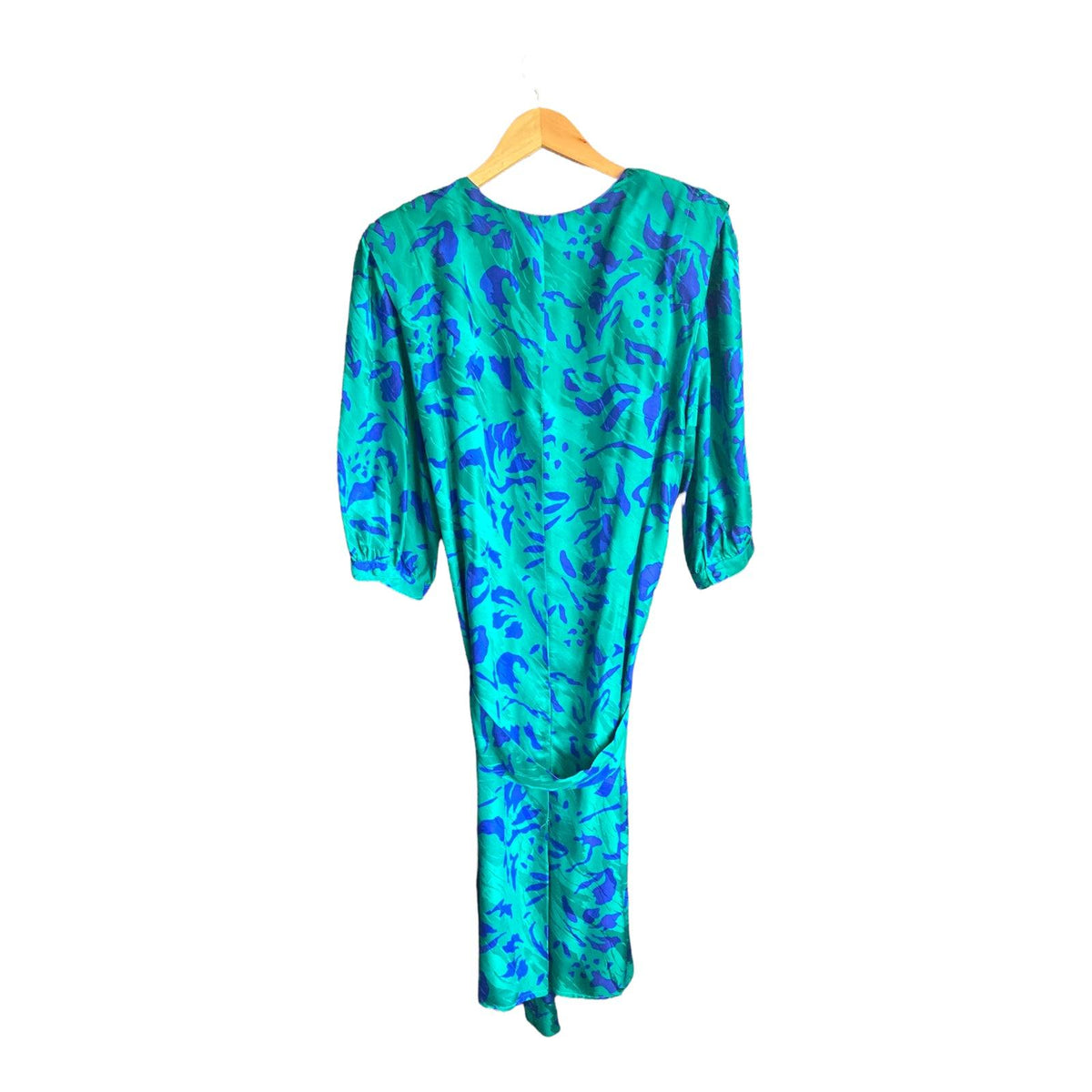 Jeannene Booher Silk Green And Blue 3/4 Sleeved Dress UK Size 12 - Ava & Iva