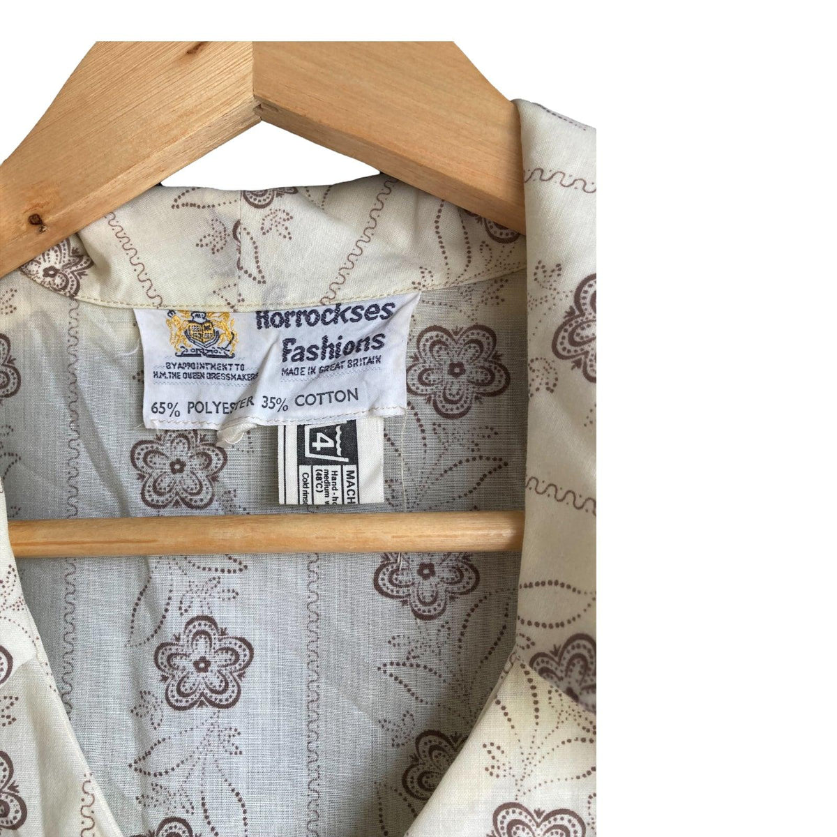 Horrockses Cream And Brown Patterned Short Sleeved Dress UK Size 18 - Ava & Iva