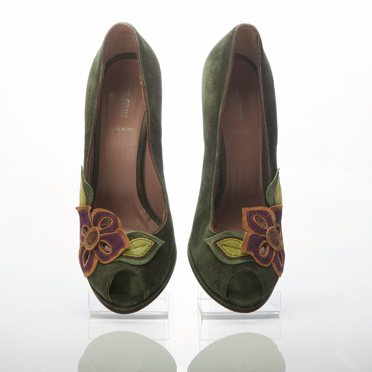 Miu Miu Green Suede Peep Toe Heels IT39 - Ava & Iva