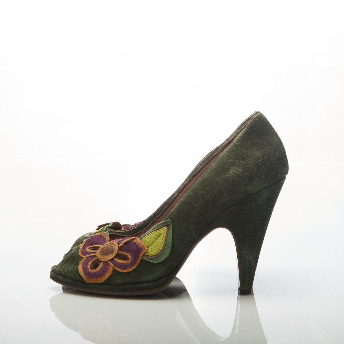 Miu Miu Green Suede Peep Toe Heels IT39 - Ava & Iva