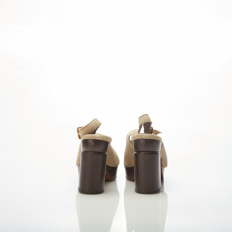 Elliot Suede Taupe Slingback Peeptoe Platform Sandal UK Size 5 - Ava & Iva