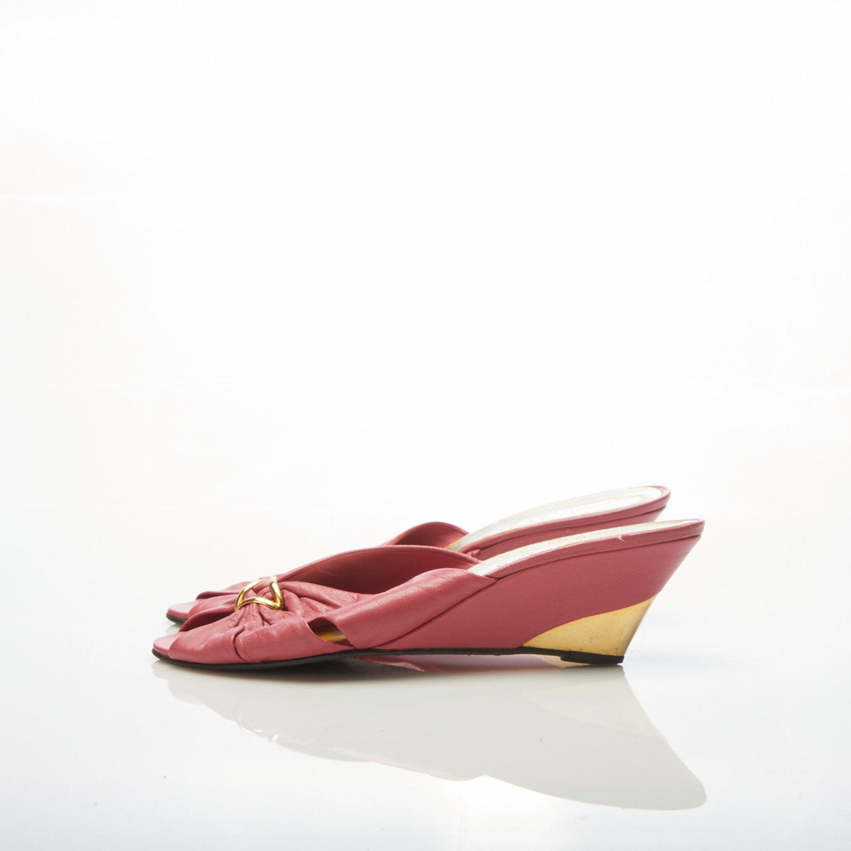 Carvella Leather Pink Wedge Peeptoe Mules UK Size 7. - Ava & Iva