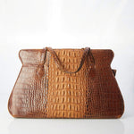 Vintage Genuine Crocodile Brown Large Fixed Handle Bag - Ava & Iva
