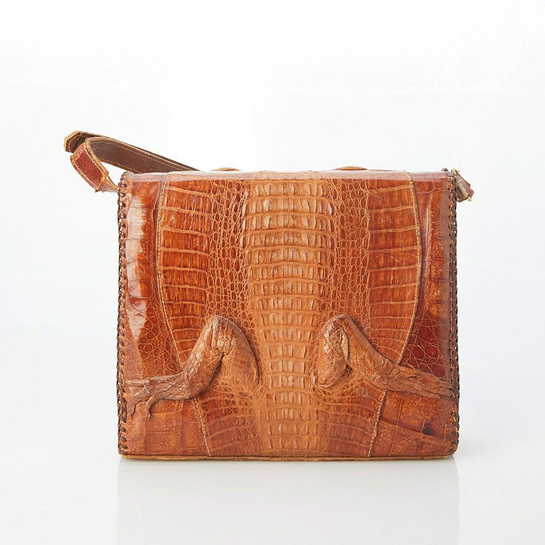 Vintage Genuine Alligator Brown Handbag - Ava & Iva