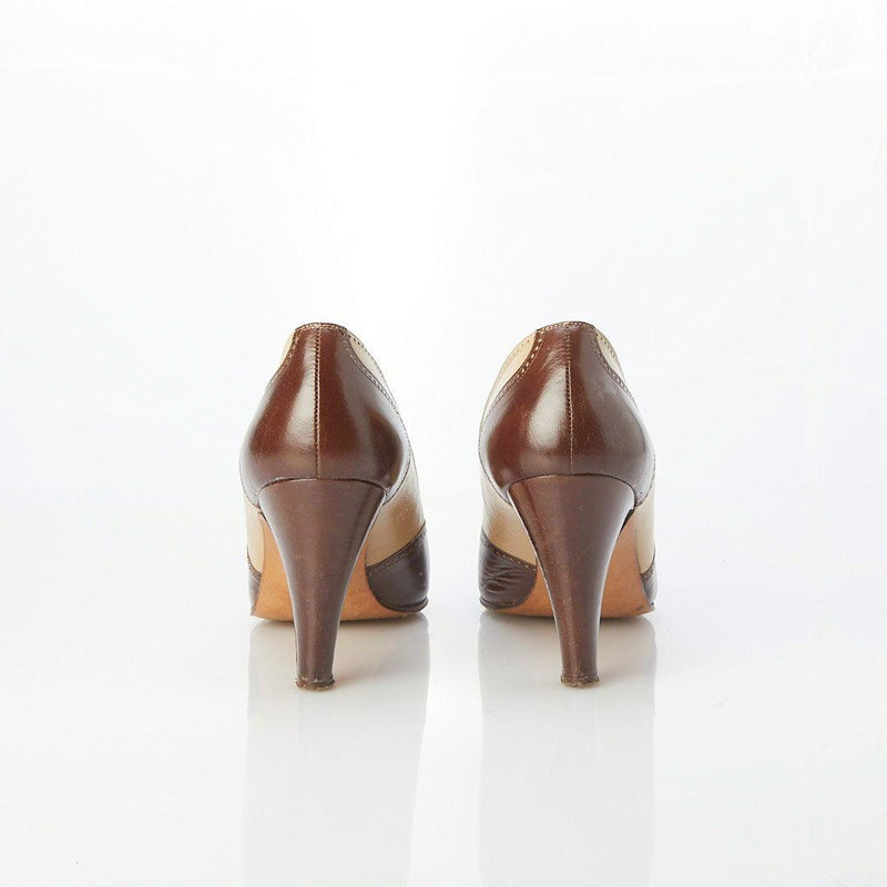 Kurt Geiger Leather Brown & Cream Court Shoe UK Size 6.5. - Ava & Iva