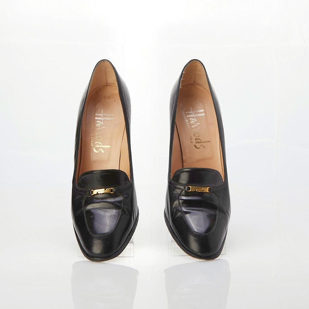 Harrods Leather Black Court Shoe UK Size 8. - Ava & Iva