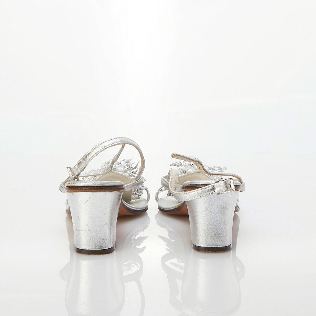 Amalfi Vintage Leather Silver Embellished Sandal UK Size 4 - Ava & Iva