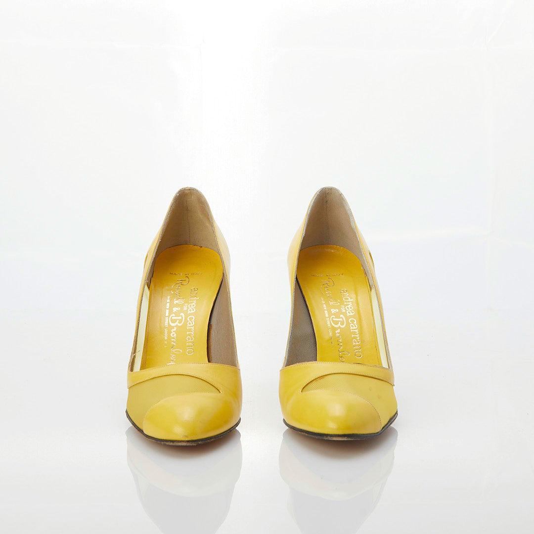 Andrea Carrano Semi Mesh & Leather Yellow Court Shoe UK Size 4.5 - Ava & Iva