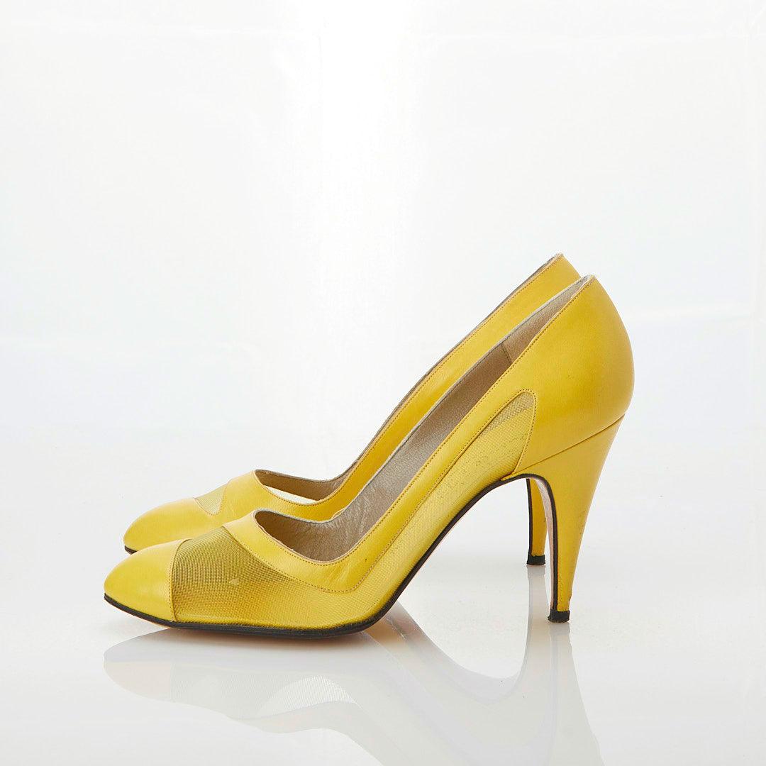 Andrea Carrano Semi Mesh & Leather Yellow Court Shoe UK Size 4.5 - Ava & Iva