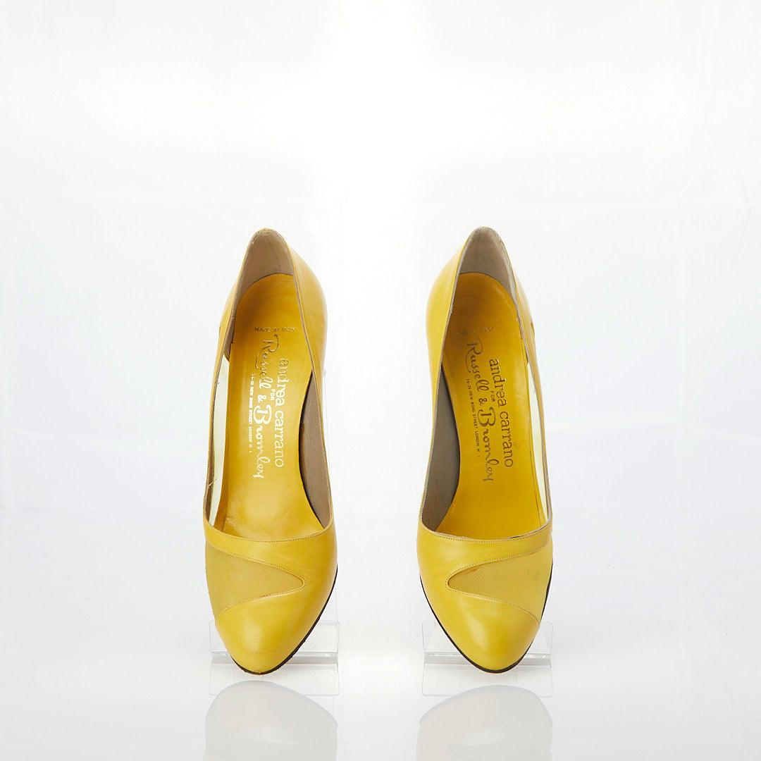 Andrea Carrano Semi Mesh & Leather Yellow Court Shoe UK Size 4.5 - Ava & Iva