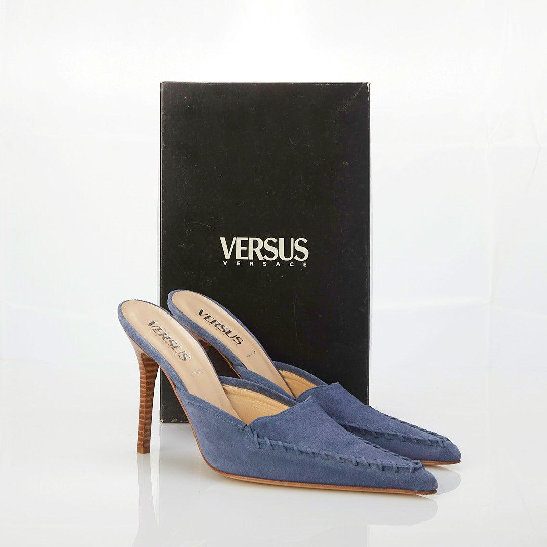 Versus Versace Suede Airforce Blue Heeled Mule UK Size 7 - Ava & Iva