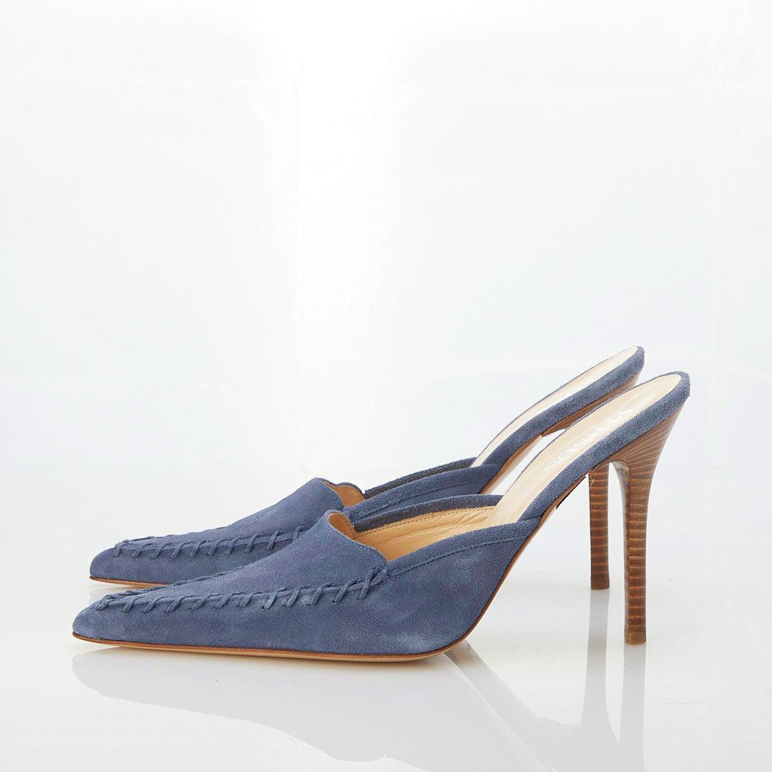 Versus Versace Suede Airforce Blue Heeled Mule UK Size 7 - Ava & Iva