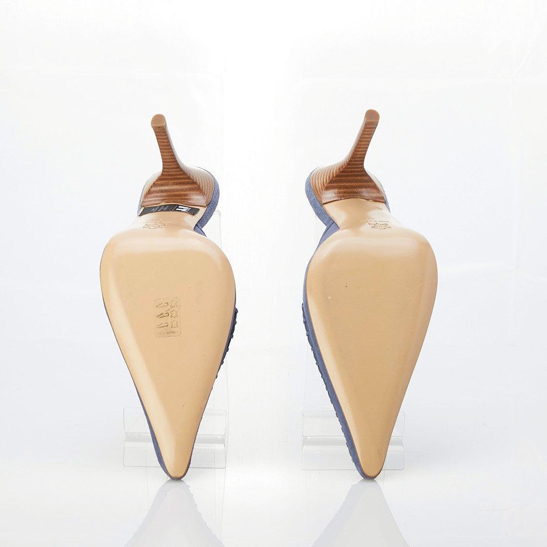 Versus Versace Suede Airforce Blue Heeled Mule UK Size 7 - Ava & Iva