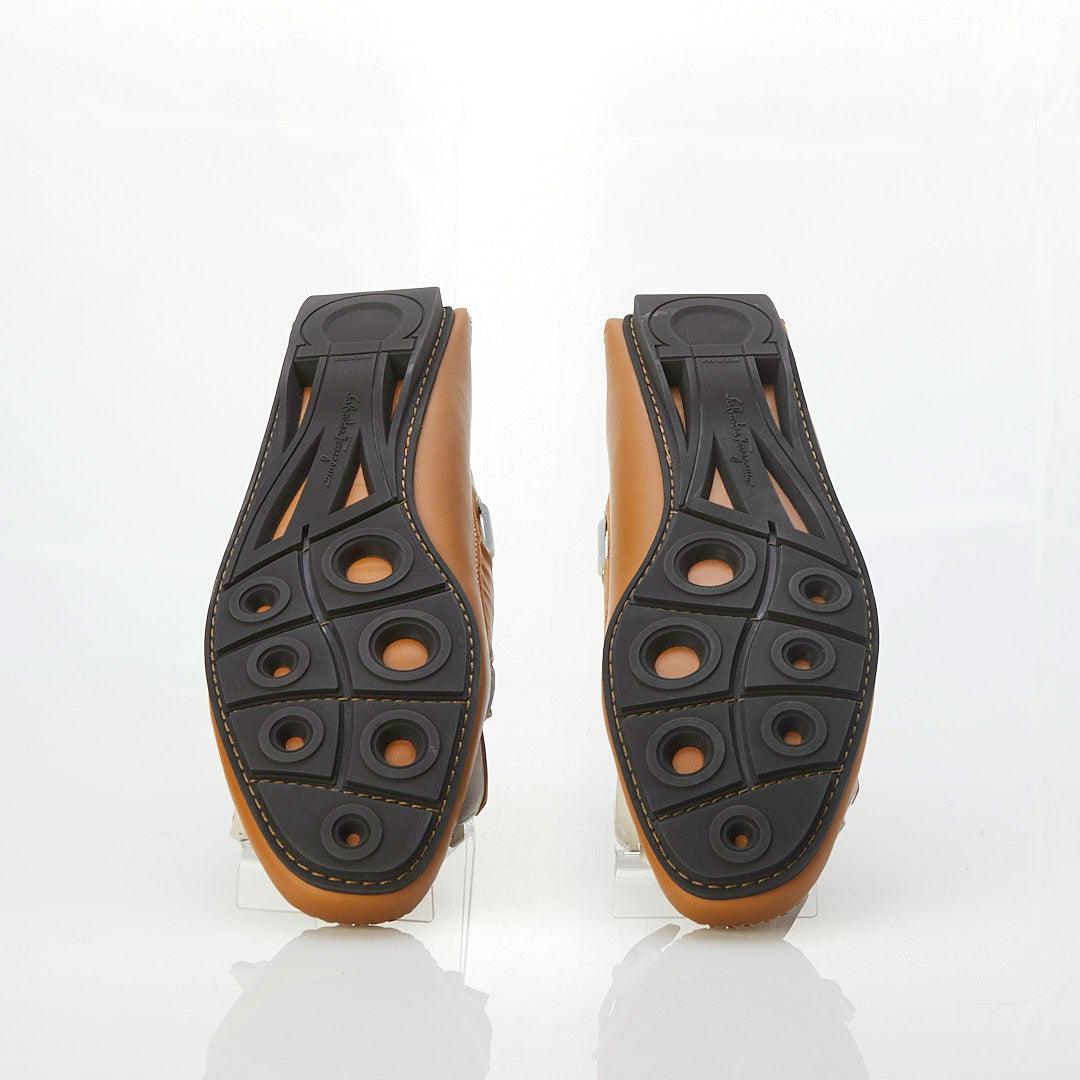 Salvatore Ferragamo Atina 2 Leather Tan Flat Moccasin Style UK Size 7.5. - Ava & Iva