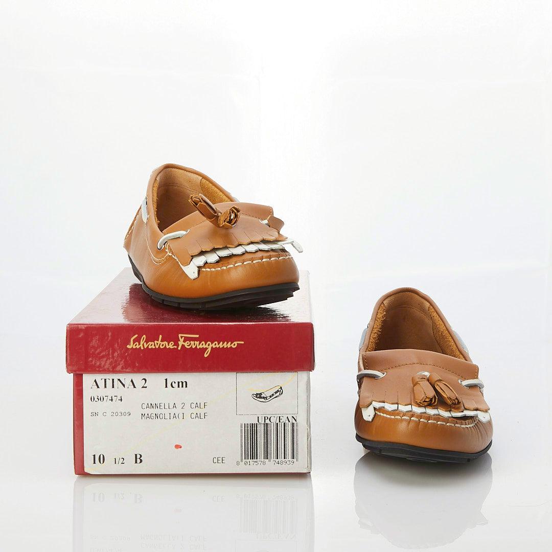 Salvatore Ferragamo Atina 2 Leather Tan Flat Moccasin Style UK Size 7.5. - Ava & Iva