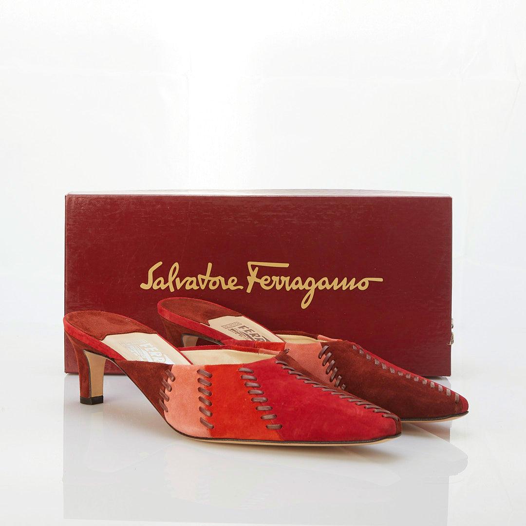 Salvatore Ferragamo "Sublime" Suede Red Multi-Coloured Mule UK Size 7.5 Unworn - Ava & Iva