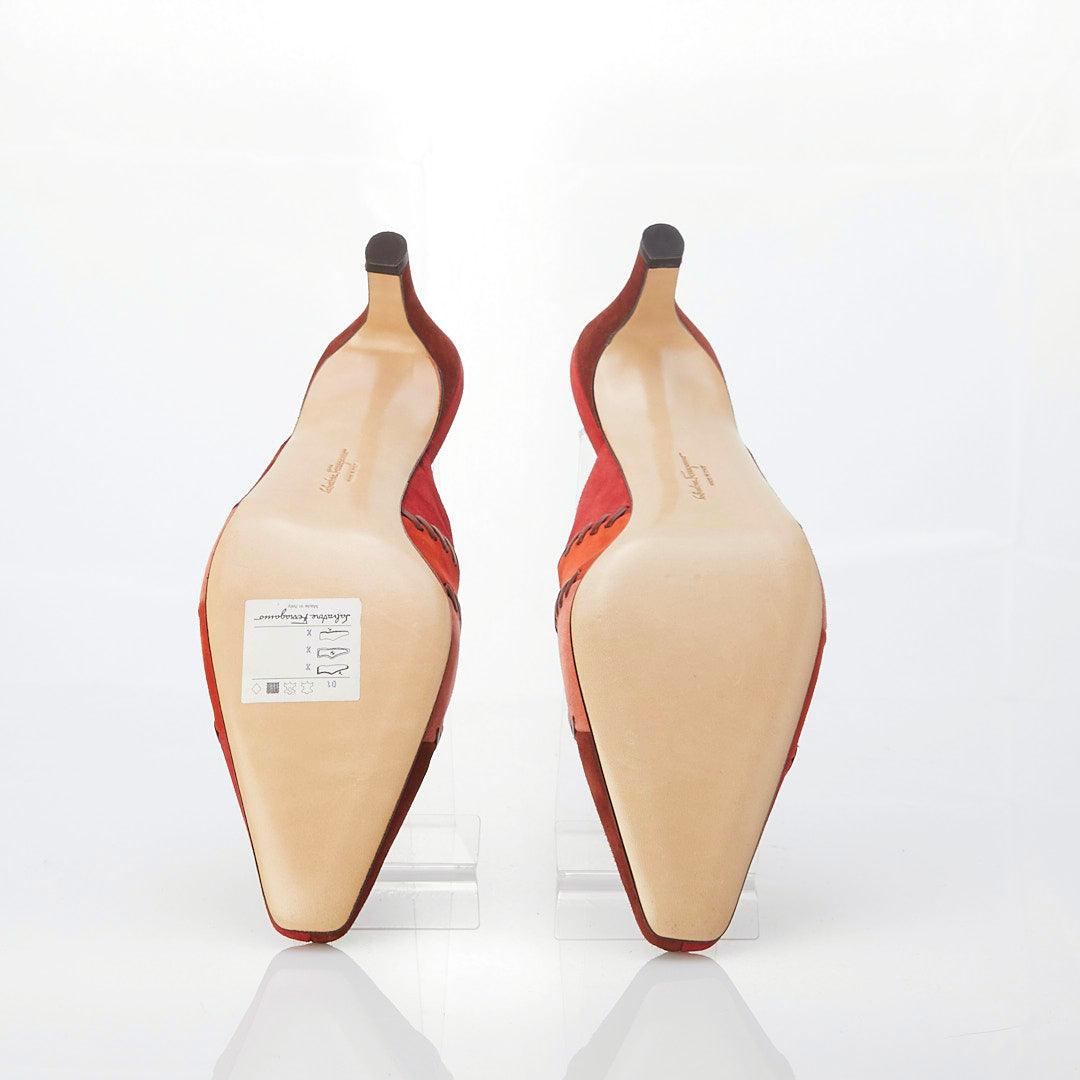 Salvatore Ferragamo "Sublime" Suede Red Multi-Coloured Mule UK Size 7.5 Unworn - Ava & Iva