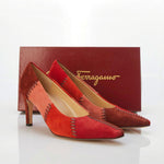 Salvatore Ferragamo "Summer" Suede Red / TangerineMulti Court Shoe Size 7.5 - Ava & Iva