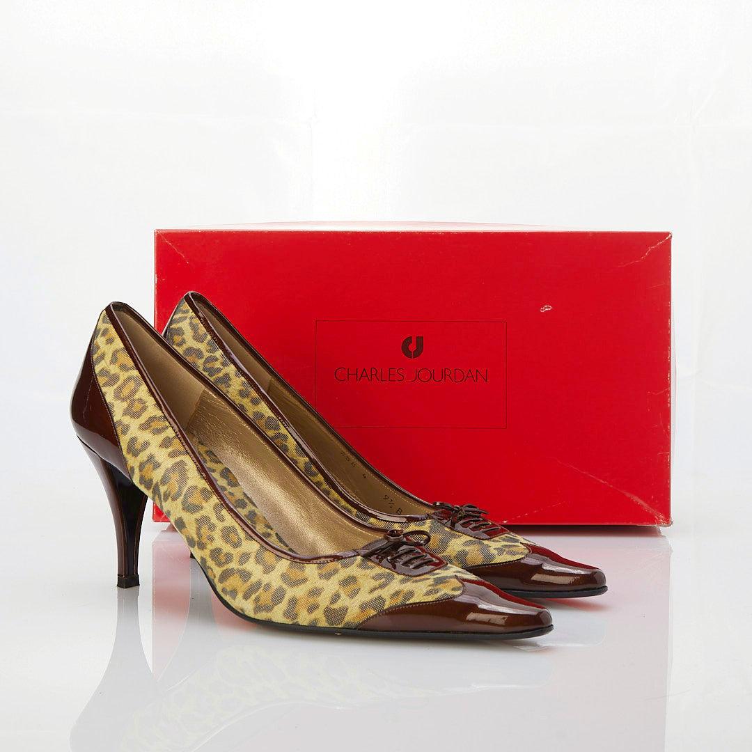 Charles Jourdan Paris Leather Leopard Skin Court Shoe UK Size 9.5. - Ava & Iva