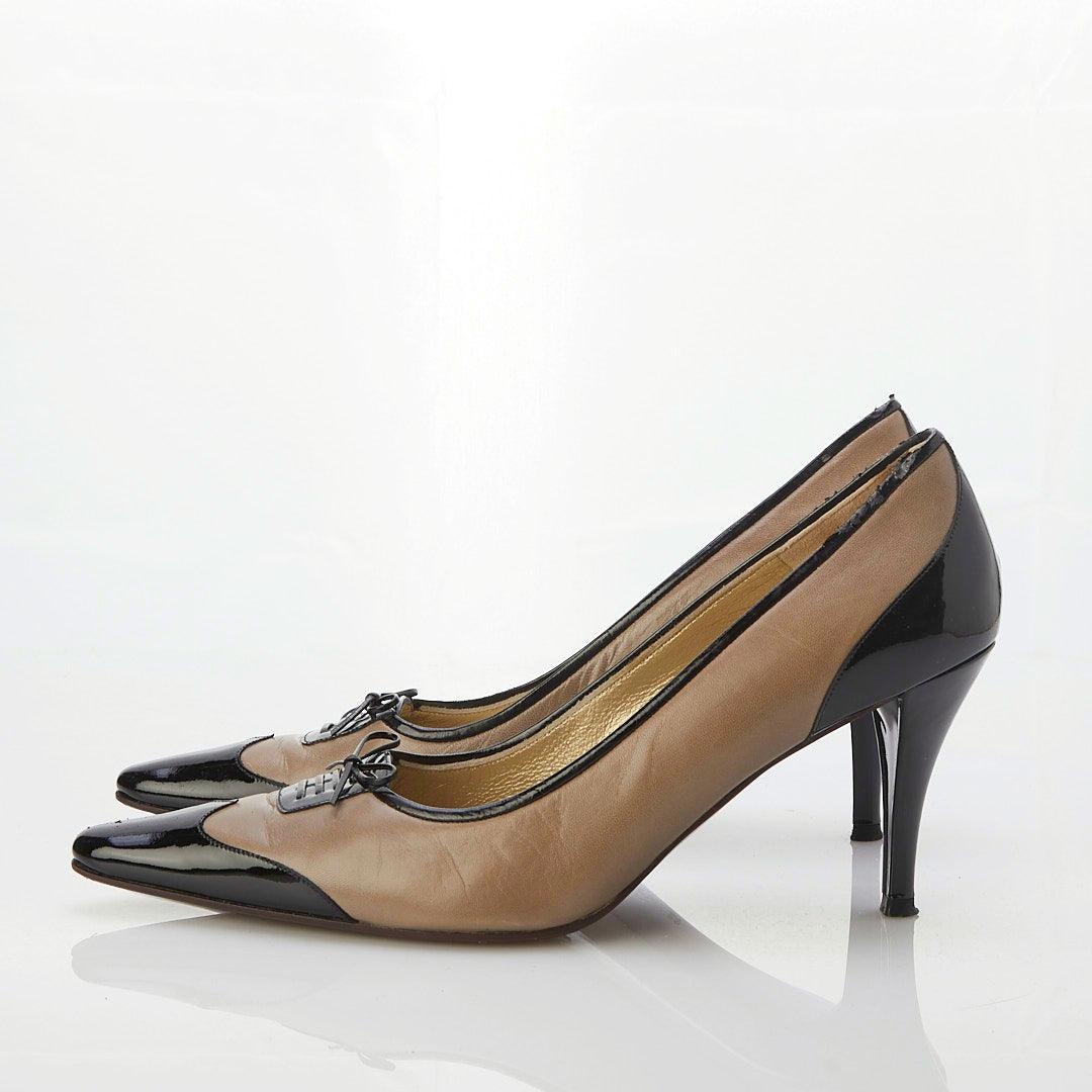 Charles Jordan Paris Patent Leather Taupe & Black Shoe UK Size 9.5 - Ava & Iva