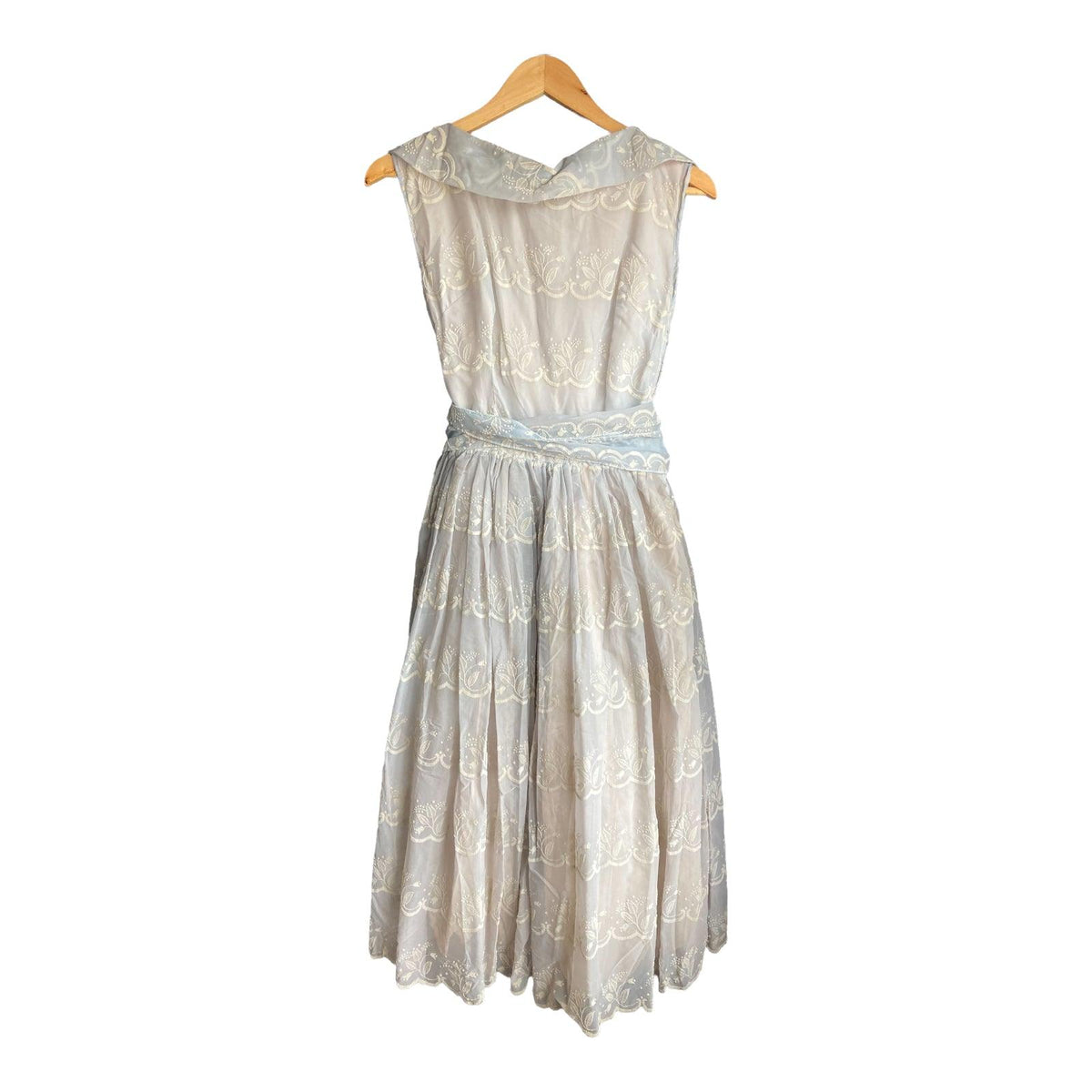 Vintage Pale Blue And Cream Sleeveless Dress UK Size 8 - Ava & Iva