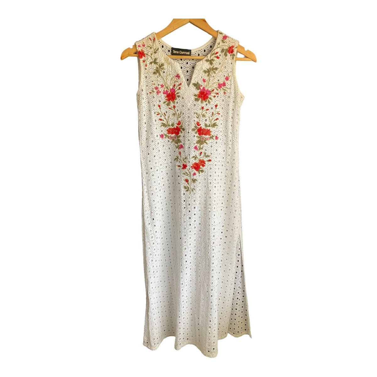Tena Durrani White Embroidered Front Sleeveless Dress UK Size 8 - Ava & Iva
