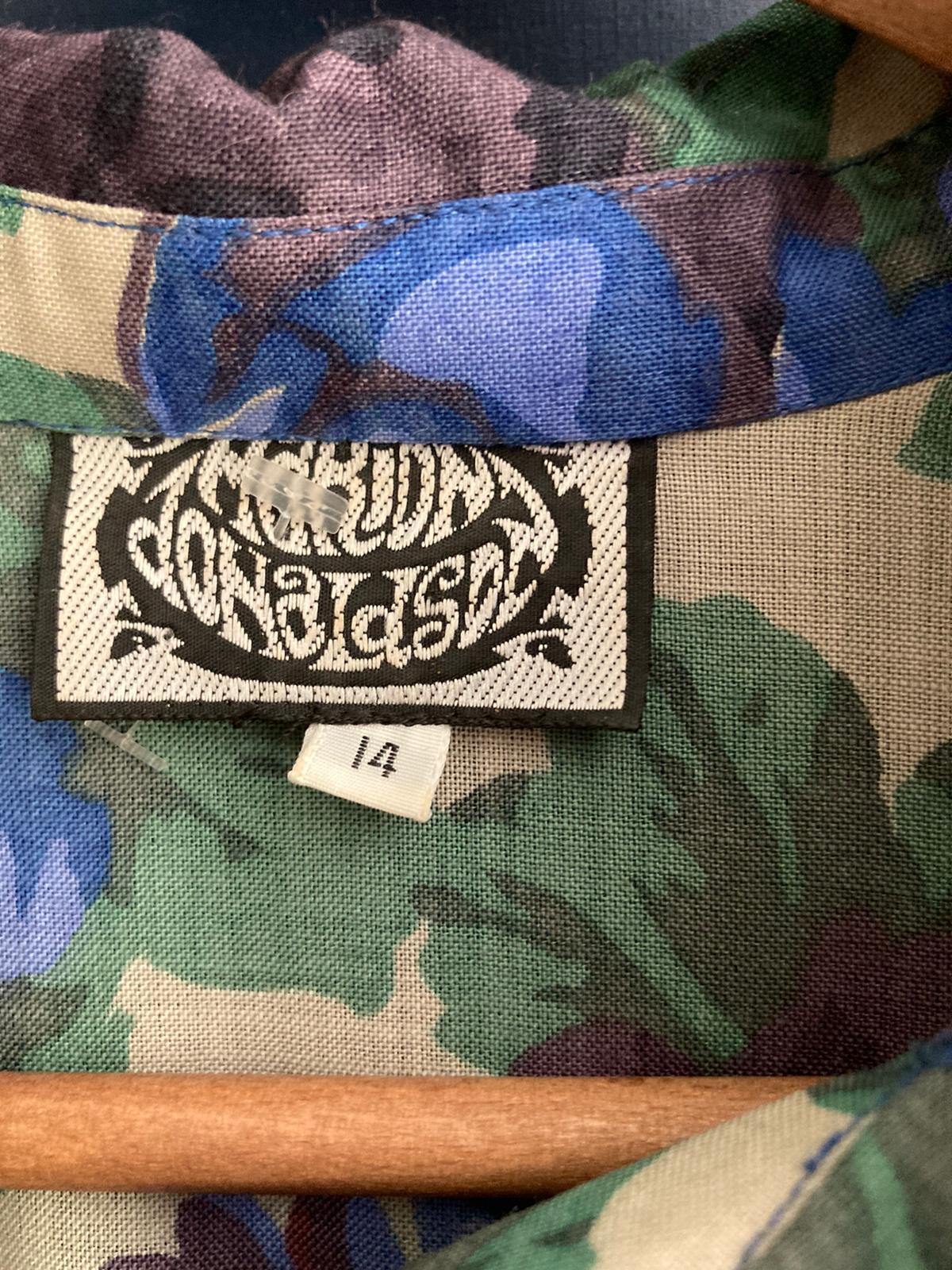 Marion Donaldson Cotton Taupe And Blue Floral Long Sleeved Dress UK Size 14 - Ava & Iva