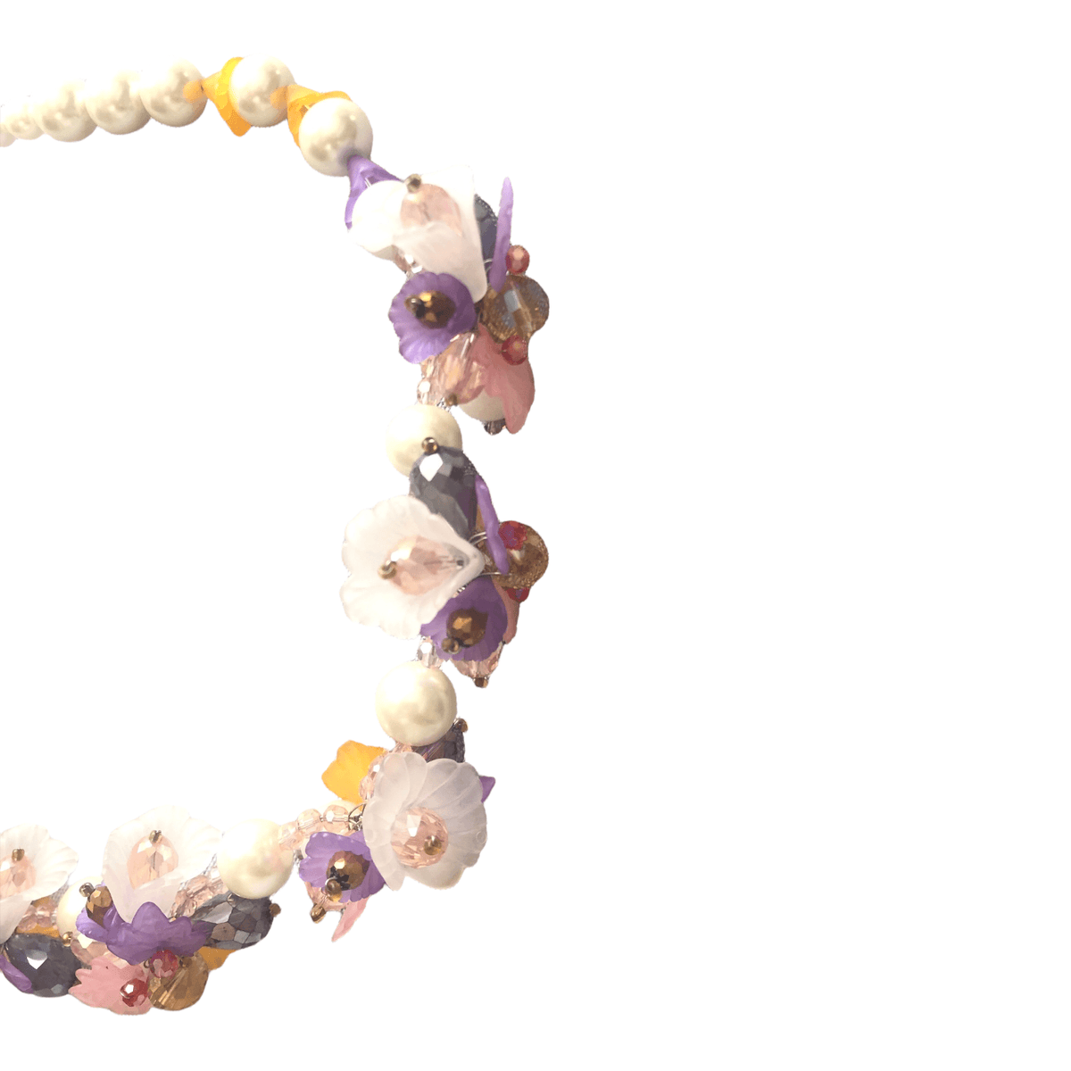 Butler and Wilson London Designer Purple White Multi Bead Floral Single Strand Necklace - Ava & Iva