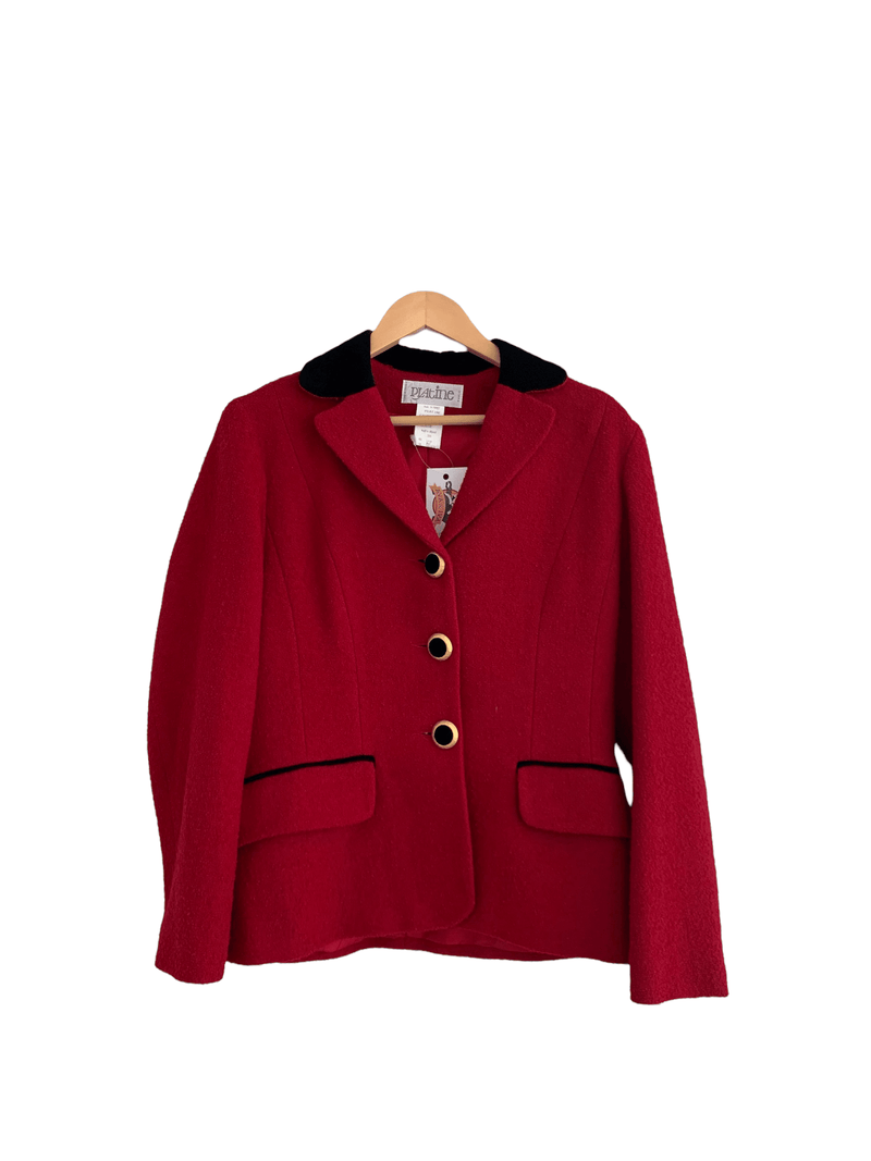 Plantine Vintage Wool & Velvet Red Single Breasted Jacket EU 38 UK 10 Size M - Ava & Iva