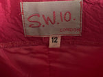 S.W.10 London Vintage 100% Raw Silk Embroidered Strapless Sleeveless Midi Cocktail Dress Pink Circle Print UK Size 10 - Ava & Iva