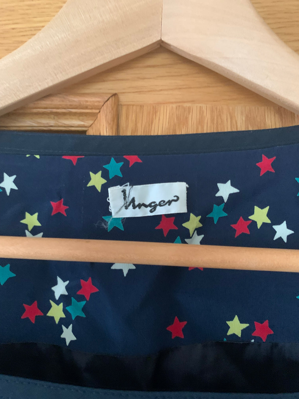 Unger 100% Silk Square Neck Star Dress Navy UK Size 10-12 - Ava & Iva