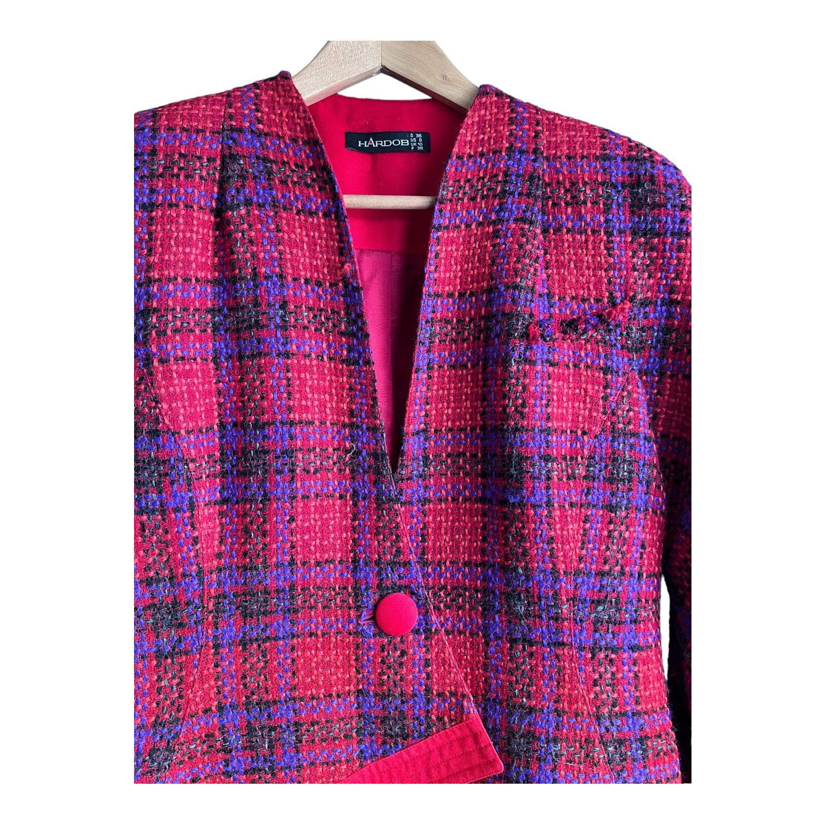 Hardob Wool Blend Red Multi-Coloured Long Sleeved Jacket UK Size 10 - Ava & Iva