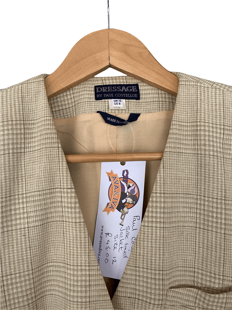 Dressage Paul Costelloe 100% Irish Linen Jacket Cream Check UK Size 12 - Ava & Iva