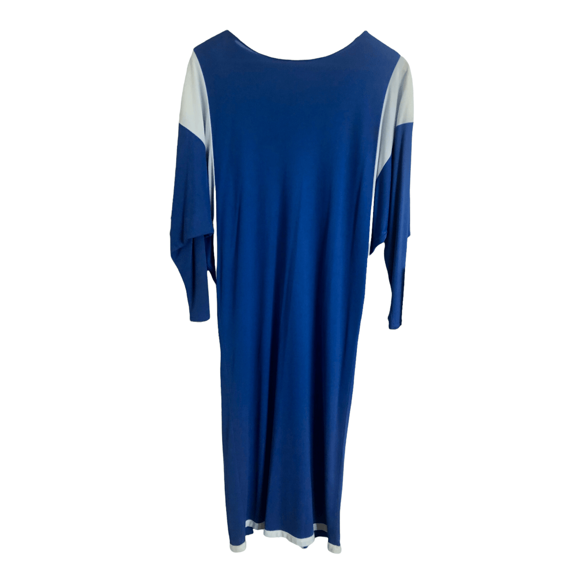 Vintage 70s Unbranded Triacetate 7/8 Dolman Sleeve Belted Tunic Maxi Dress Two Tone Blue S-M - Ava & Iva