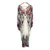 Vintage Designer Genese of London Polyester Sleeveless Kimono Kaftan Maxi Dress White Floral Print w/ Swarovski Bead Embellishments & Tie Belt UK Size S/M - Ava & Iva
