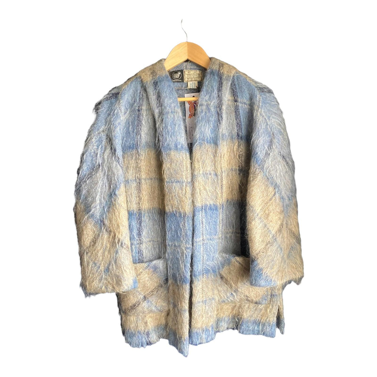 Andrew Davies Mohair Blue And Taupe checked Coat UK Size 12 260 - Ava & Iva