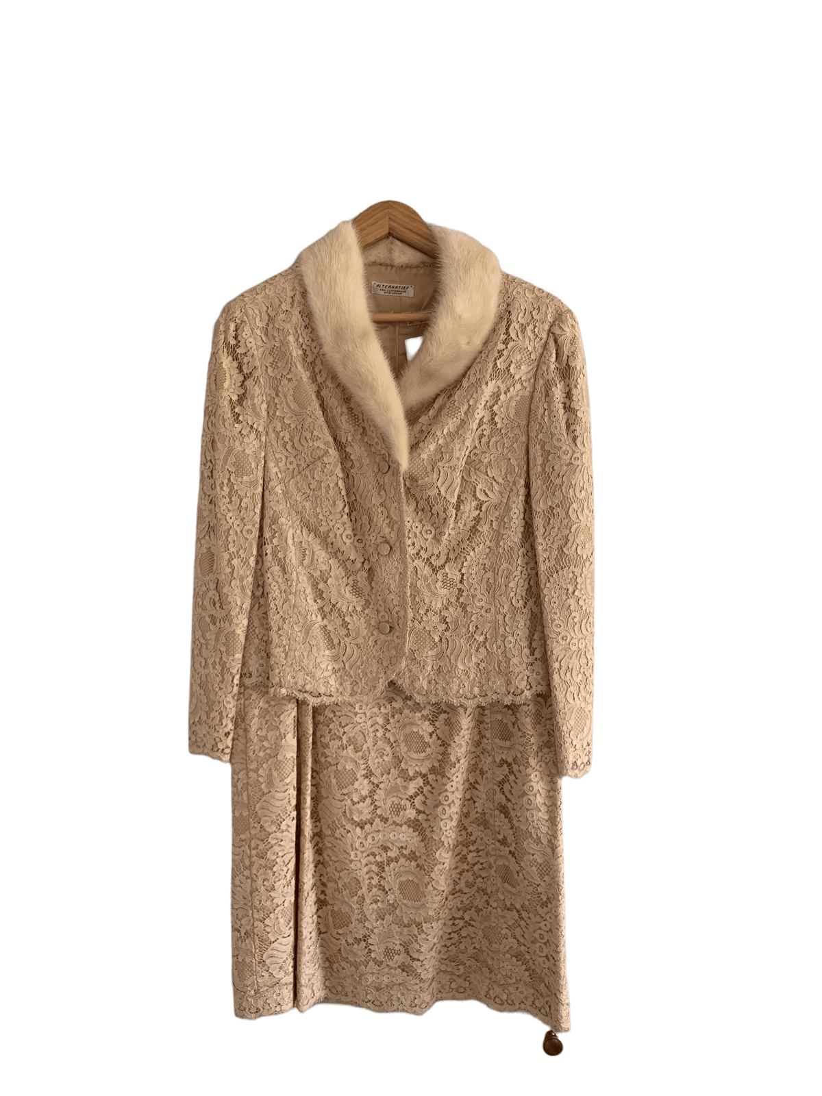 Vintage Alternatief Lace Suit Dress and Jacket Beige UK Size 12 - Ava & Iva