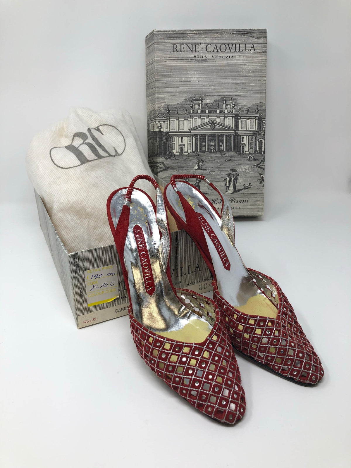 Rene Caovilla Slingback Heels Red Suede with Diamante Size 6.5 (UK4.5) - Ava & Iva