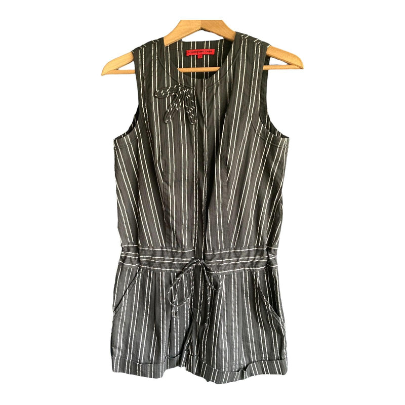 Vivienne Tam Black and Silver Striped Sleeveless Playsuit Size 4 UK Size 8/10 - Ava & Iva