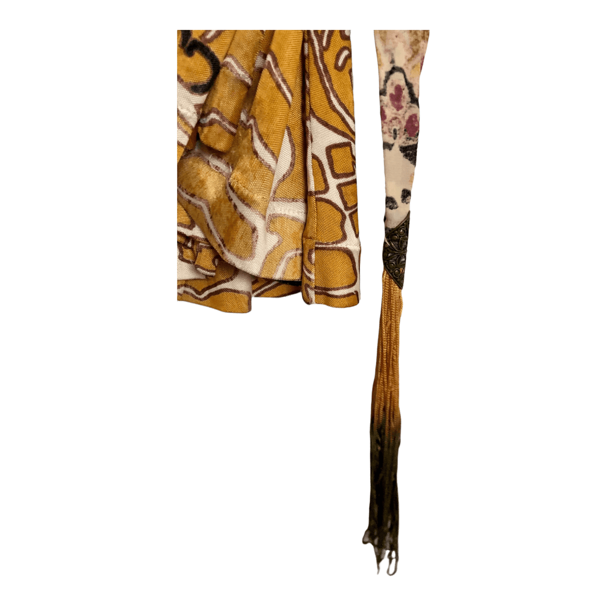 Roberto Cavalli CLASS Vintage Stretch Jersey 3/4 Sleeve Wrap Shirt Dress Yellow Ochre Multi Floral Print Size S - Ava & Iva