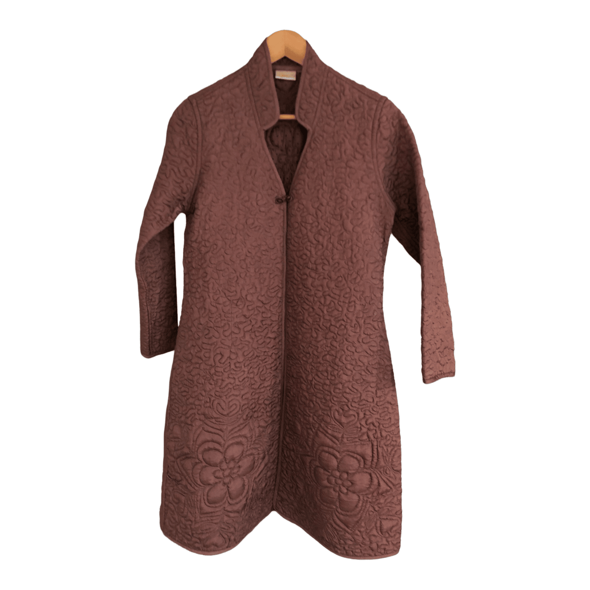 Cazz Quilted Long Sleeve Longline Jacket Coat Taupe Brown UK Size 10 - Ava & Iva